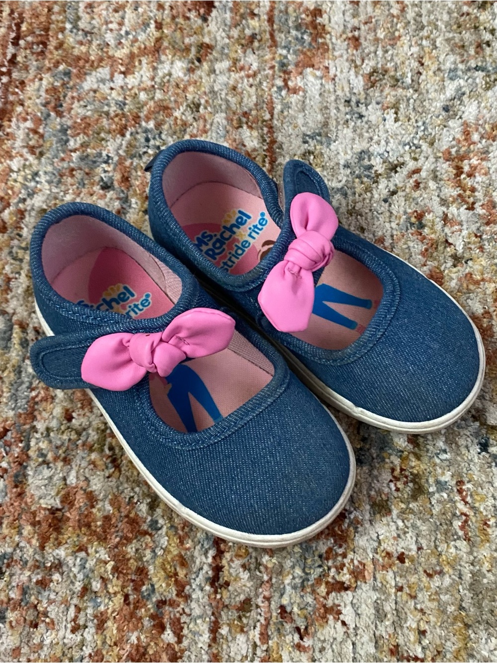 Rachel Mary Jane Kids Shoes in Denim Blue with Pink Bow